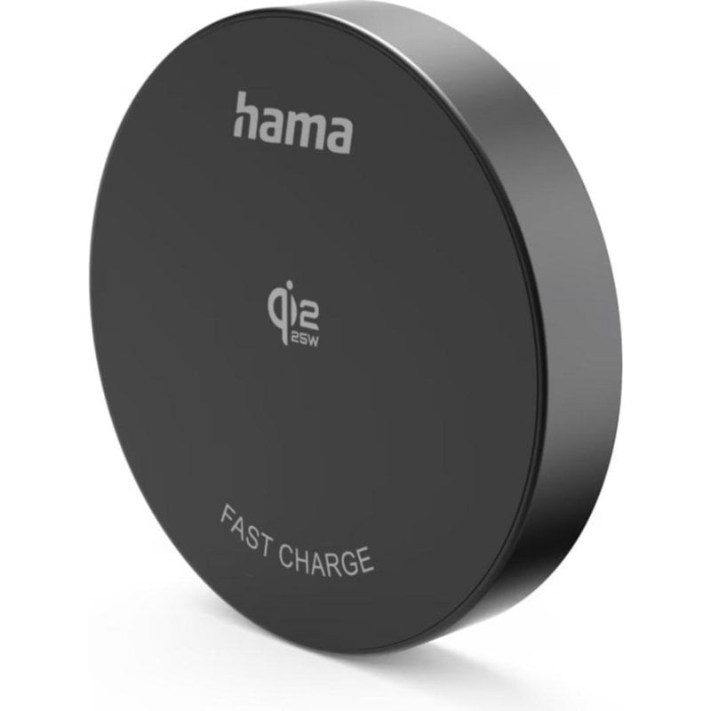 Cargador inalámbrico Hama Qi 25W magnético con soporte y superficie metálica negra