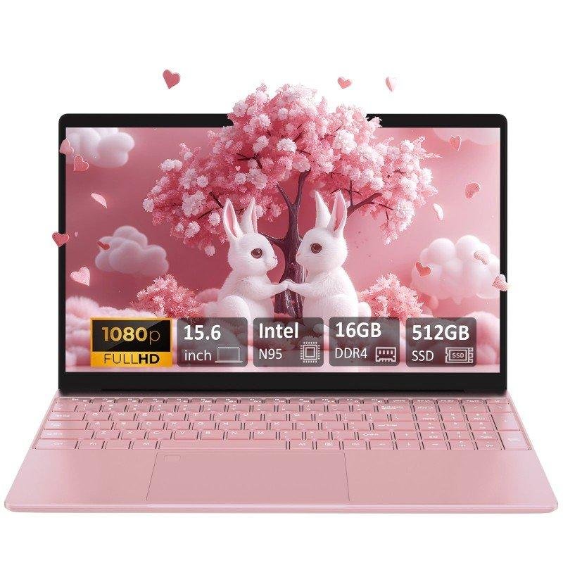 Ordinateur portable Rolipo T152a 15,6" Intel N95 16 Go Windows 11 Pro, Graphiques UHD, Clavier rétroéclairé, Rose, 512 Go SSD
