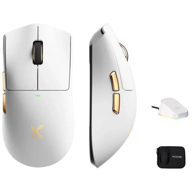 Mouse MCHOSE K7 Ultra Wireless Gaming 42000DPI Bianco Oro RGB