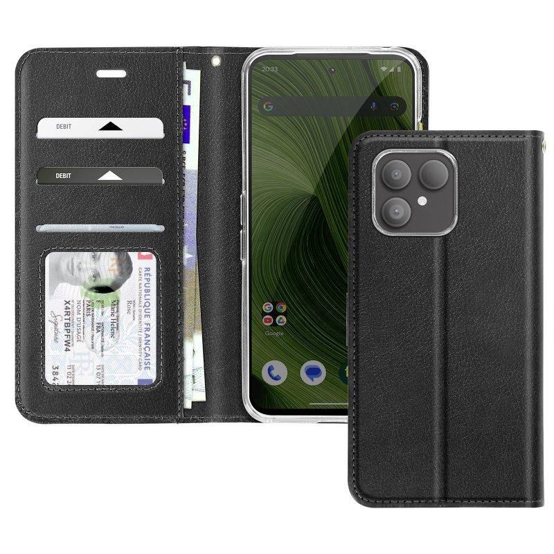 Funda para móvil Avizar tipo cartera cuero sintético negro con tarjetero para Fairphone 6