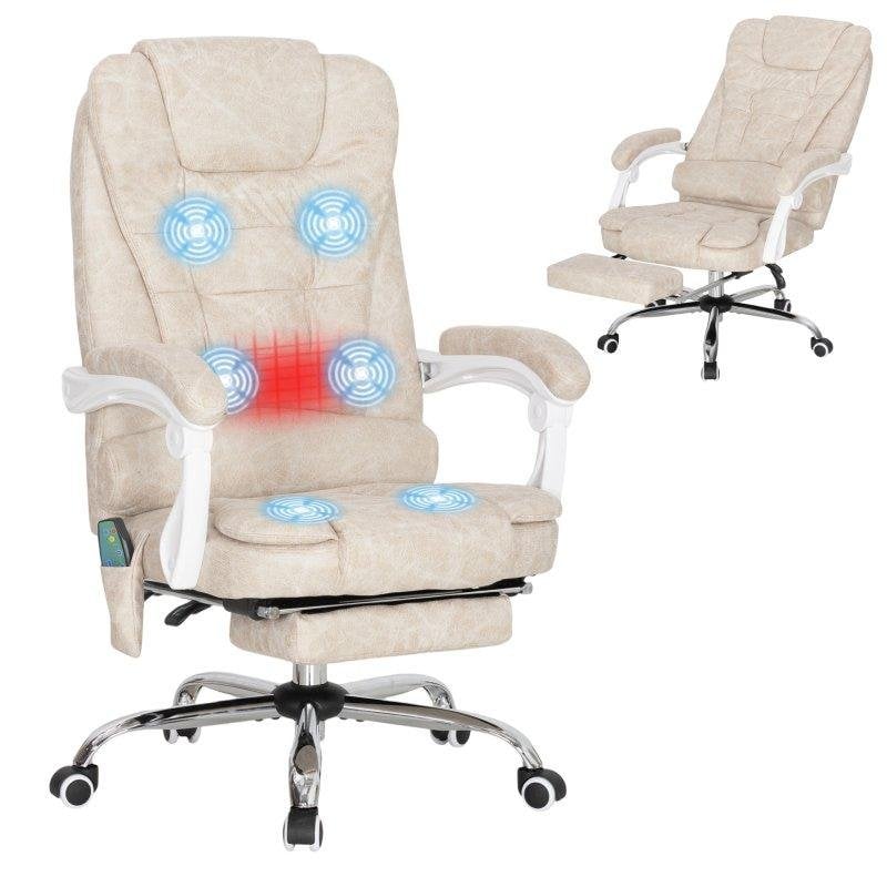 Sedia Da Ufficio Massaggiante Aosom Crema Telecontrollo