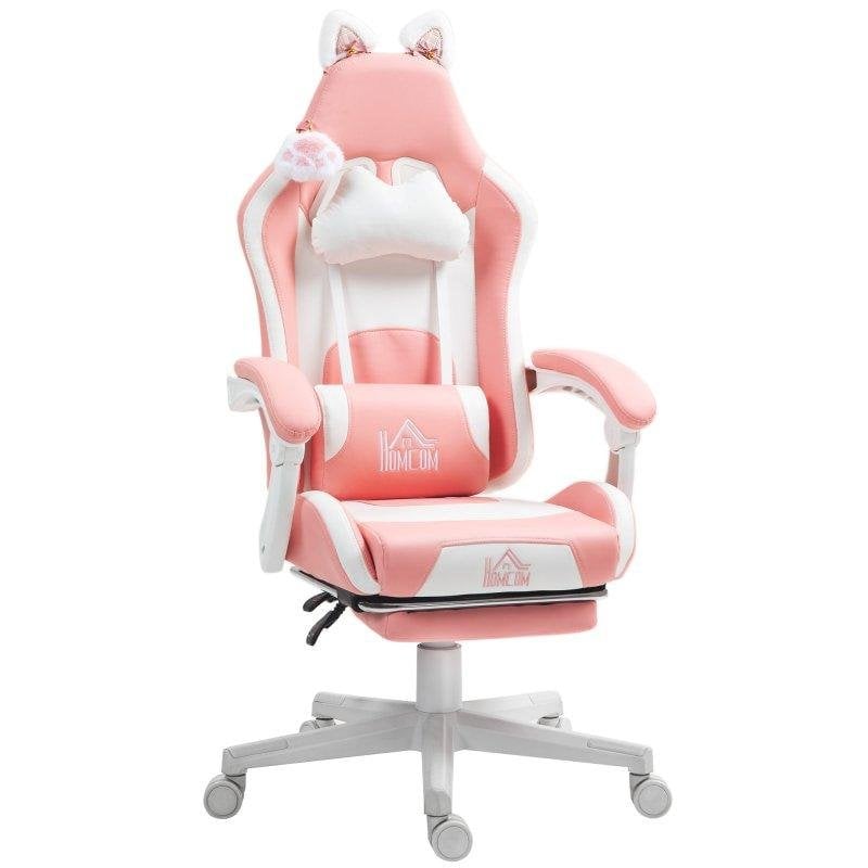 Sedia da Gaming Ergonomica Aosom Orecchie Gatto Rosa