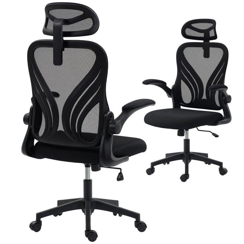 Sedia da ufficio ergonomica Aosom con braccioli ribaltabili, nero