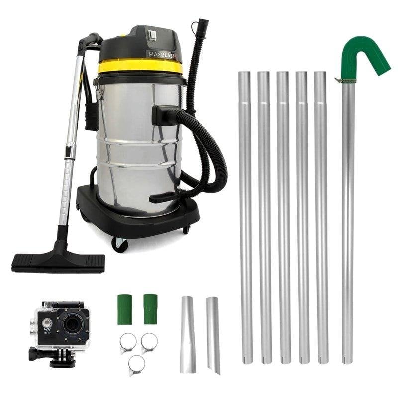 Aspiradora industrial Monster 1400W 60L con tubos extensibles y cámara 4K plateada