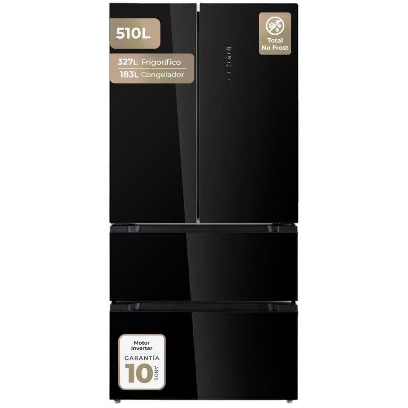 Frigorífico Francés Evvo F80B Glass Total No Frost 183cm 510L E Negro Cristal