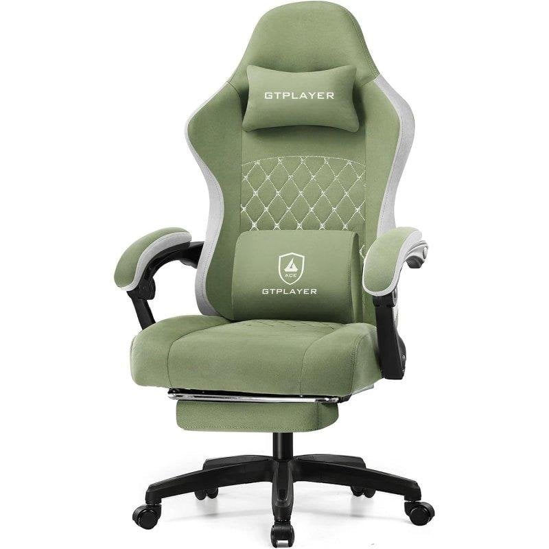 Silla Gaming GTPLAYER Ergonómica con Descansapiés y Tela Verde