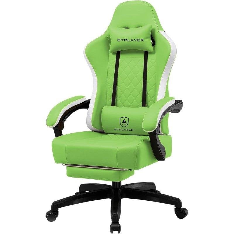 Sedia Gaming GTPLAYER Ergonomica con Poggiapiedi e Cuo PU Verde