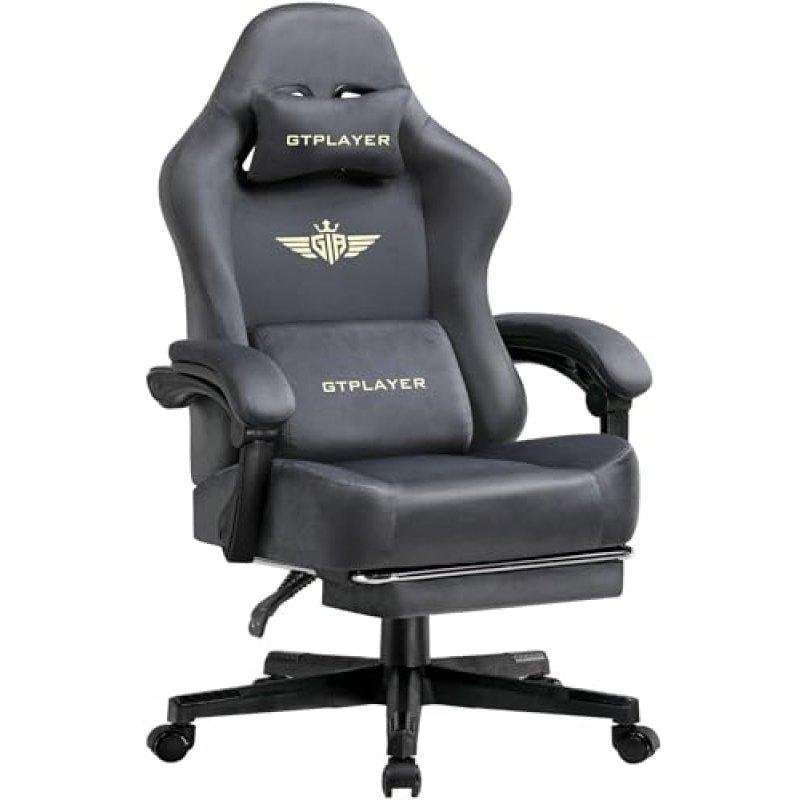 Cadeira Gaming GTPLAYER Cinzento Tecido 160deg Reposapés