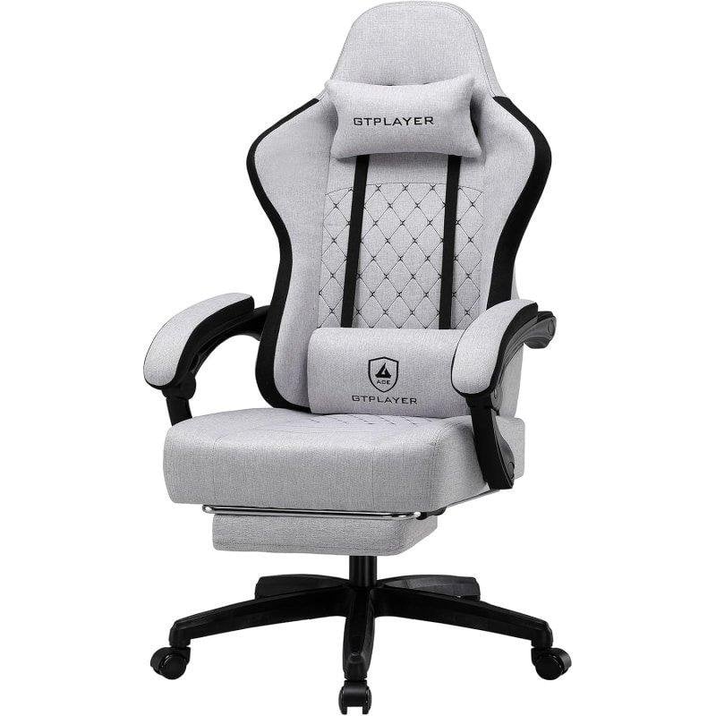 Silla Gaming GTPLAYER Ergonómica con Apoyo Pies y Respaldo Reclinable Gris