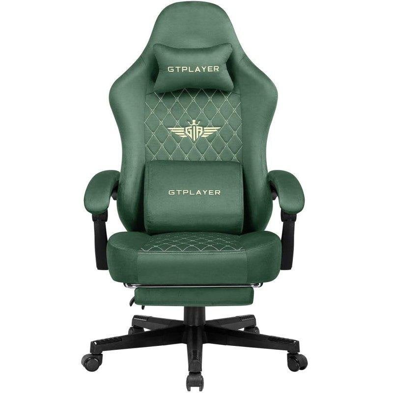 Silla Gaming GTPLAYER Ergonómica con Asiento de Muelles y Reposapiés - Tela Verde