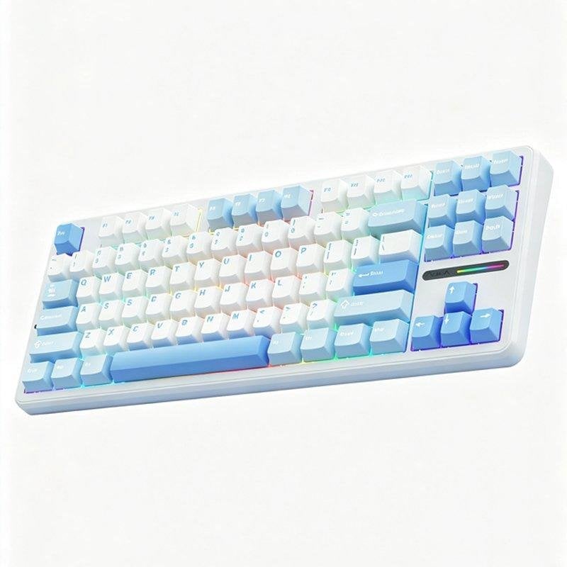 Teclado Aula F87 mecánico gaming trimodo hot-swap RGB blanco y azul