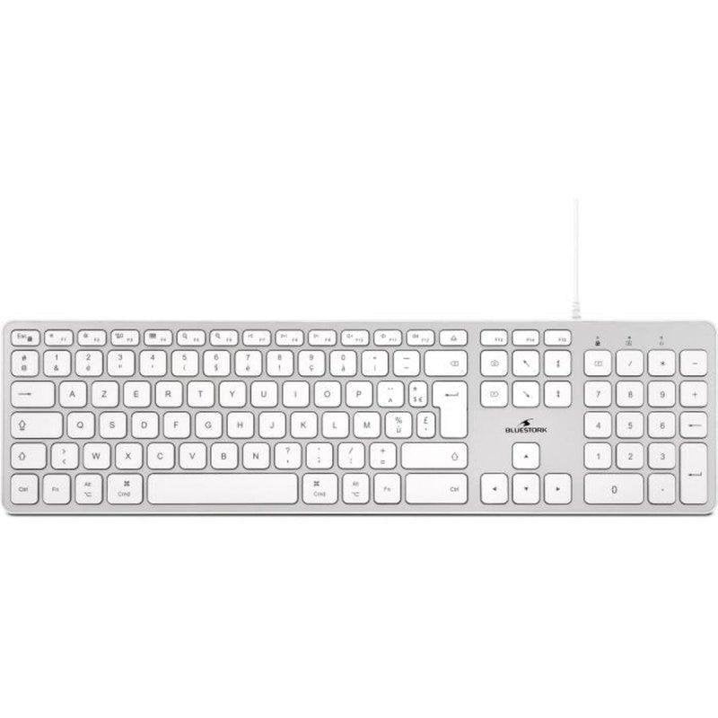 Clavier Bluestork Azerty Français Blanc USB/USB-C Silencieux avec Pavé Numérique