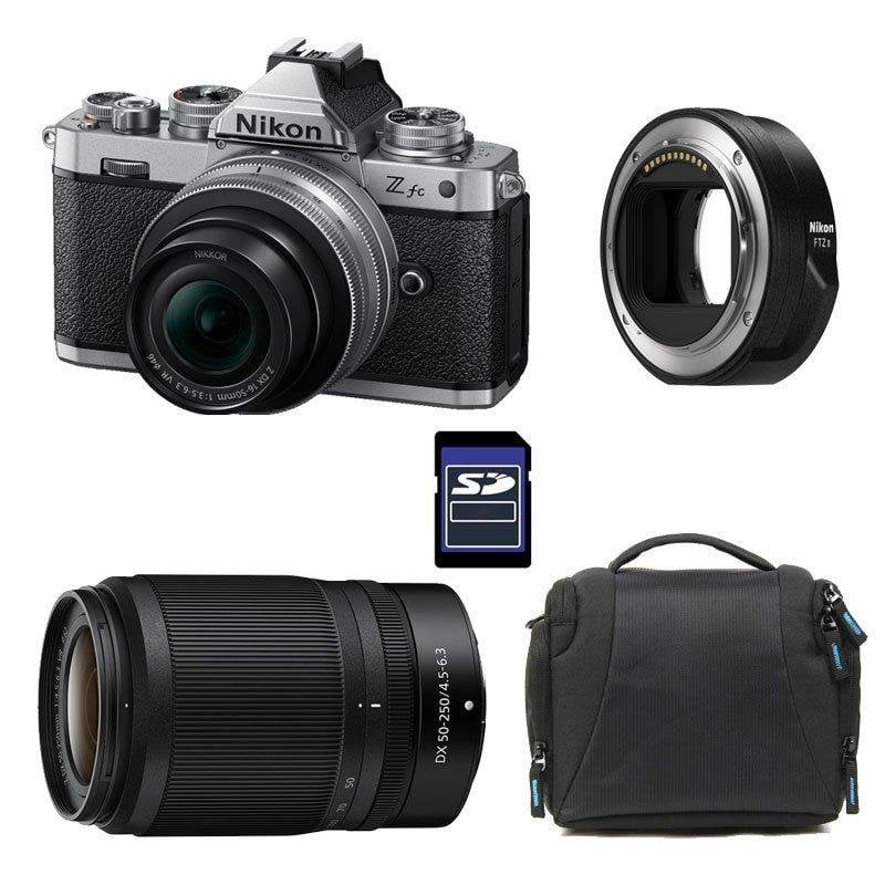 Cámara Mirrorless Nikon Z Fc 20.9MP 4K UHD 16-50mm + 50-250mm VR Plata + Bolsa + Tarjeta SD