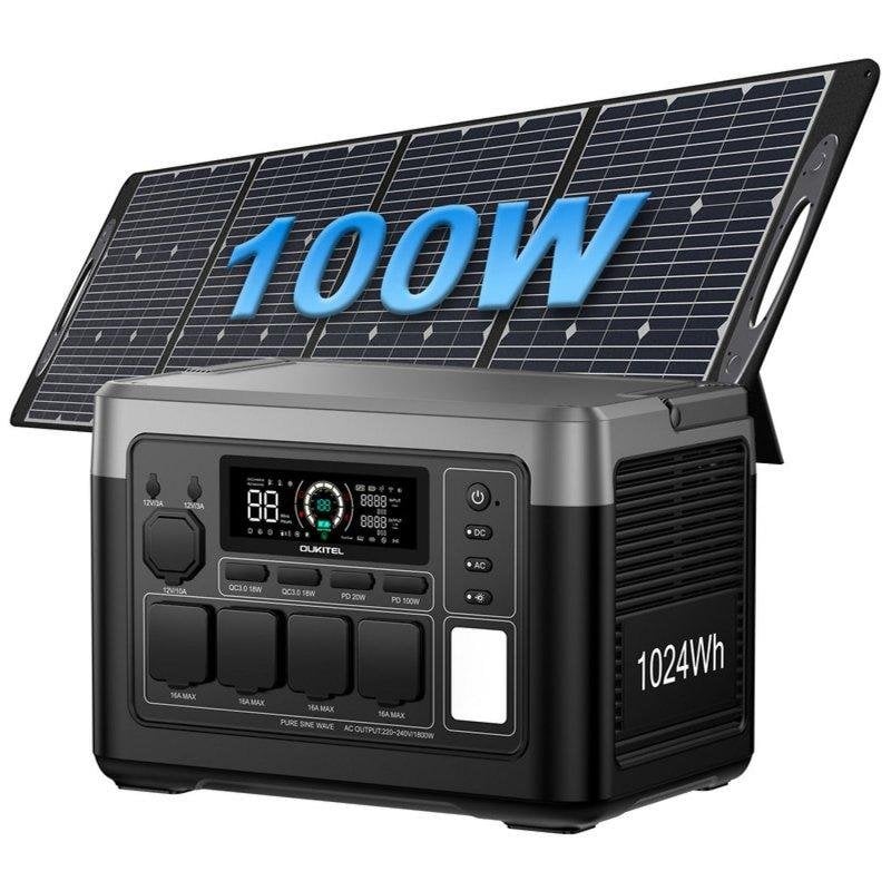Estación de energía Oukitel P1000E Plus 1024Wh 4 puertos AC y USB Batería LiFePO4 Panel solar compatible
