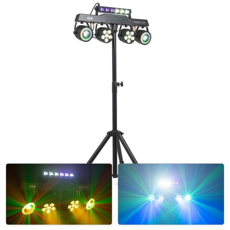Barra de iluminación BeamZ CLS NesoUV Party Bar Jelly Moon PAR RGBW UV Estrobo DMX Trípode