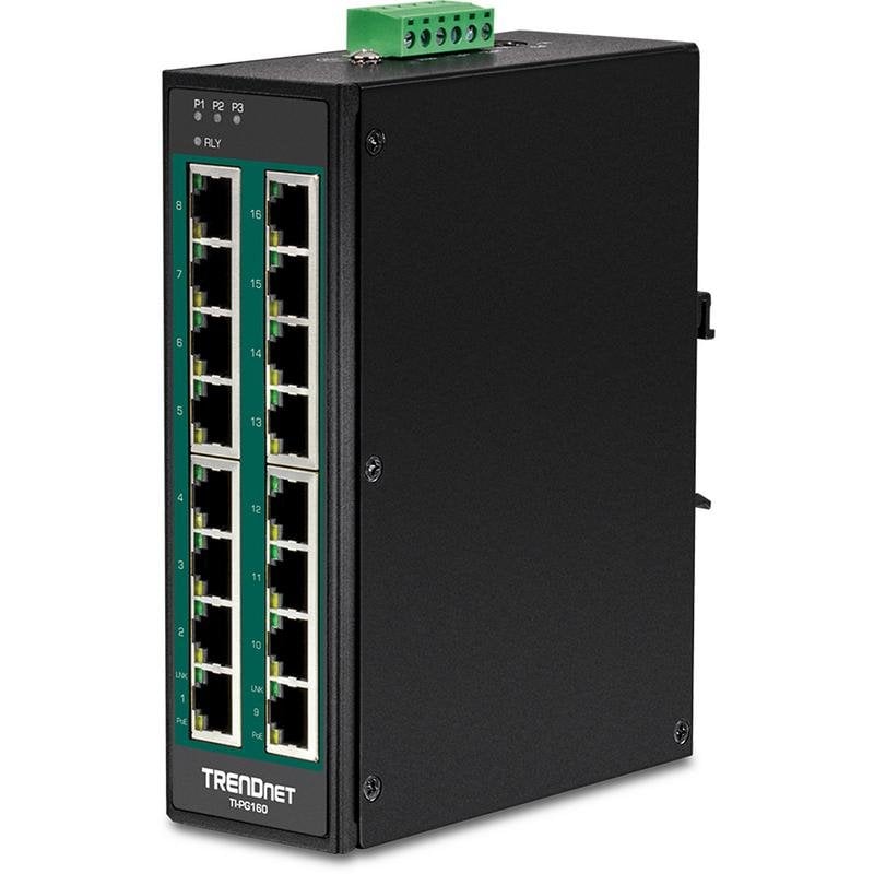 TRENDnet TI PG160 Commutateur non géré 16 x 101001000 PoE+ Montage sur rail DIN fixation murale PoE+ Conformité TAA - vue 2