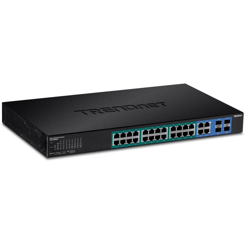 TRENDnet TPE 5028WS Commutateur intelligent 24 x 101001000 PoE+ + 4 x SFP Gigabit combiné de bureau Montable sur rack PoE+ CA 100 240 V Conformité TAA - vue 2