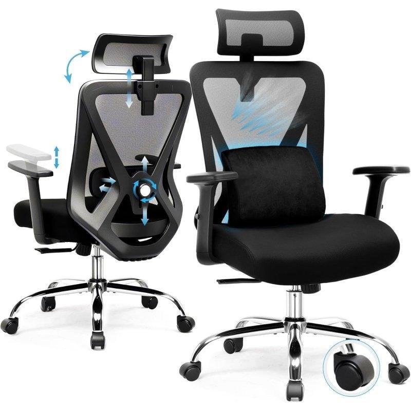 Silla Ergonómica GTPLAYER Oficina y Gaming Negra Reposacabezas 3D Soporte Lumbar