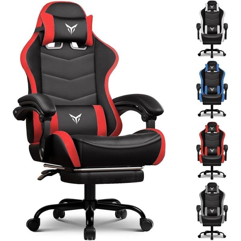 Chaise Gaming GTPLAYER avec Repose-pieds, Support Lombaire Ajustable Rouge