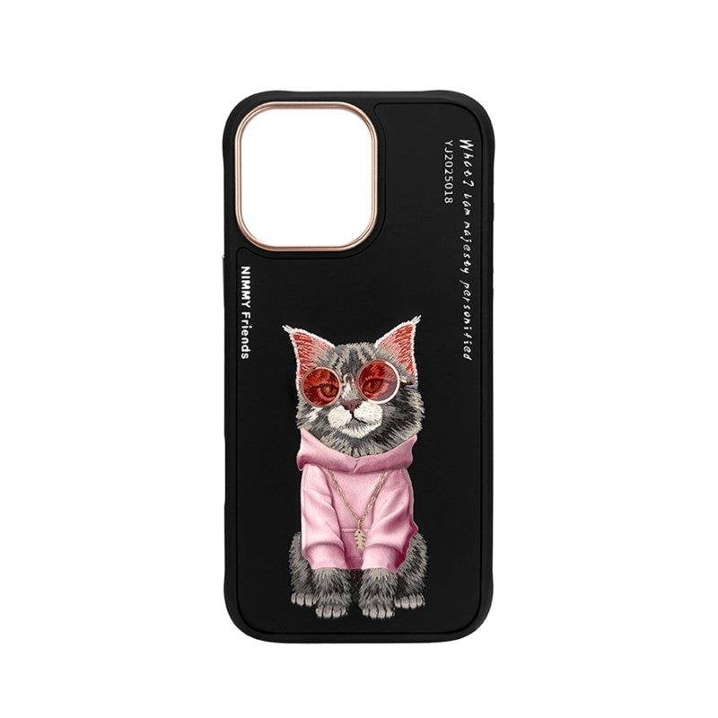 Capa Nimmy Friends Maine Glasses Series Bordada 3D Preta para iPhone 16 Pro Max
