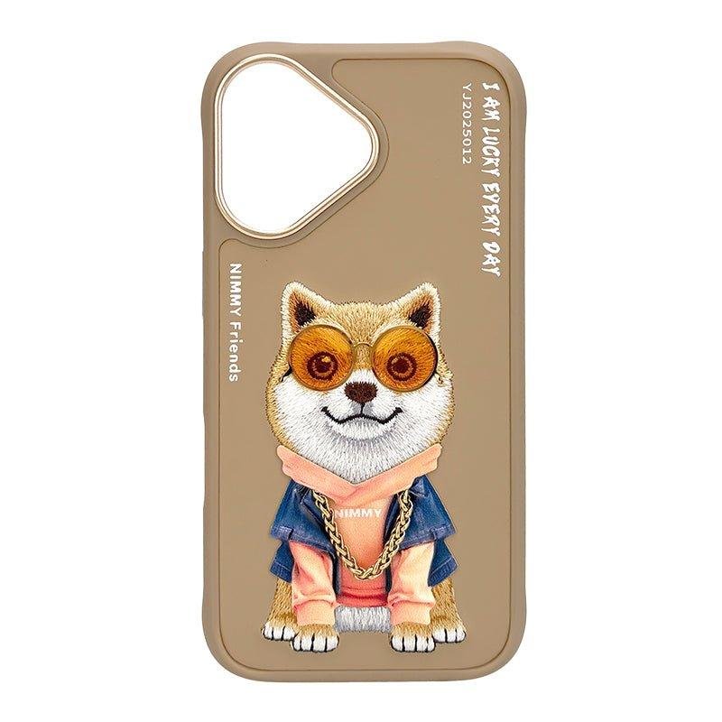 Funda para móvil Nimmy Shiba Inu Bordada 3D Marrón para iPhone 16