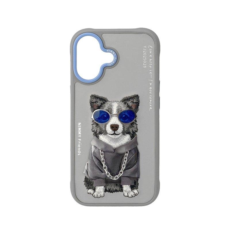 Funda para móvil Nimmy Border Collie Glasses Series Bordado Gris para iPhone 16