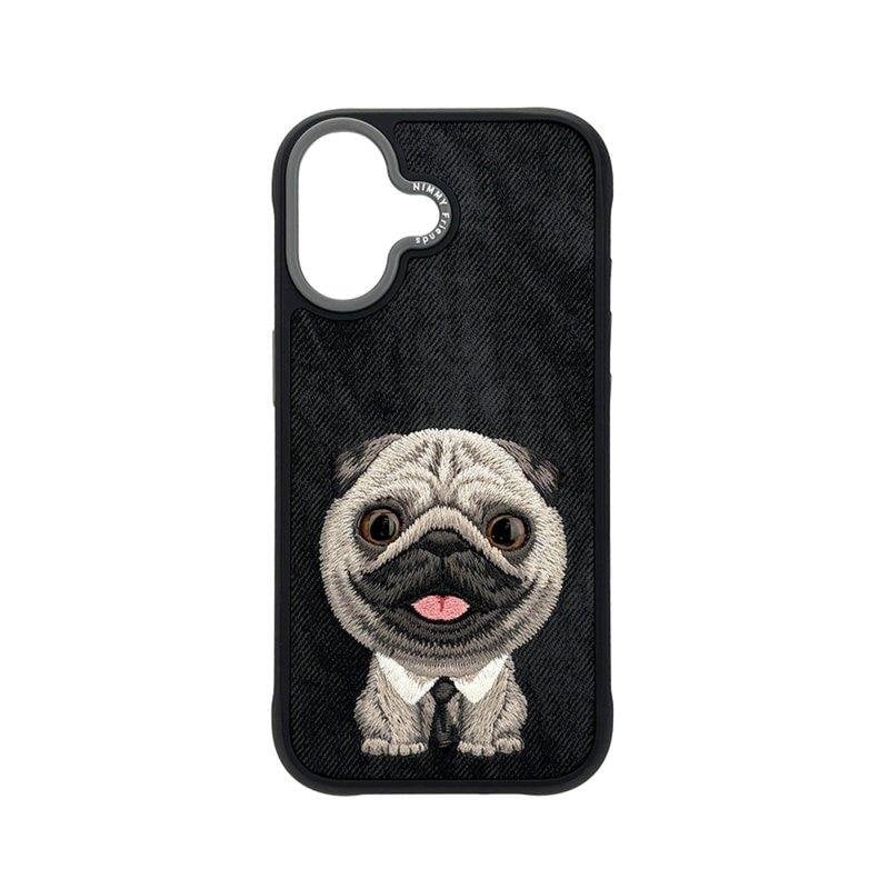 Funda para móvil Nimmy Big-eye 3D Bordada Pug Negra para iPhone 17