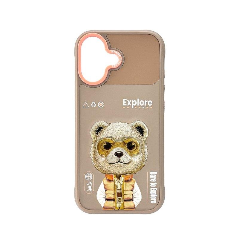Funda para móvil Nimmy 3D bordada Marrón para iPhone 16