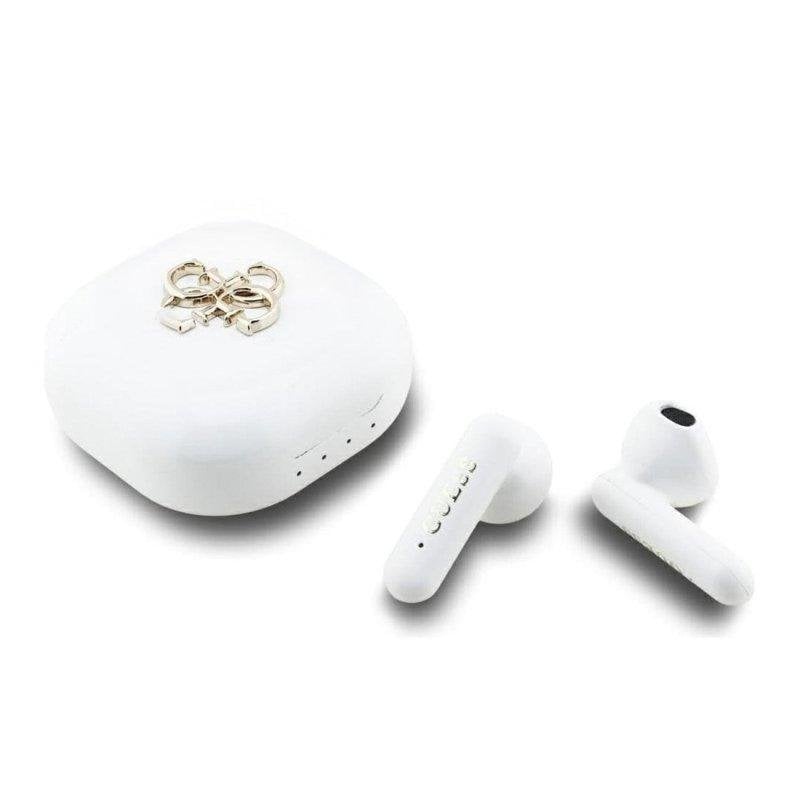 Auriculares Guess TWS inalámbricos Bluetooth con logo 4G y estuche blanco