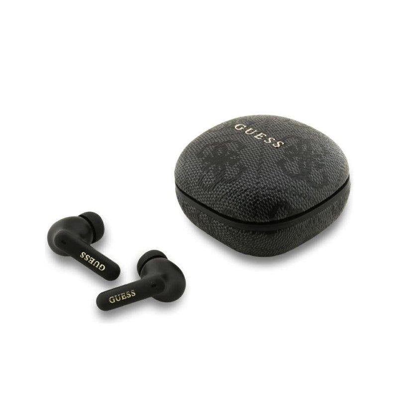 Auriculares inalámbricos Guess Bluetooth ENC con cancelación de ruido, diseño en polipiel negra y estuche negro