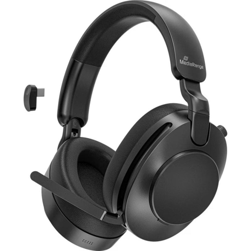 Auriculares MediaRange MROS308 inalámbricos Bluetooth 5.4 con cancelación de ruido, micrófono y 80 horas de batería, negro