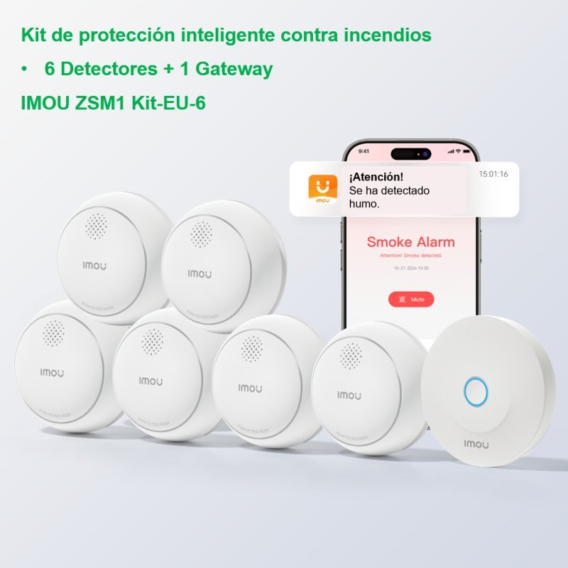 Detector de humo y gas IMOU ZSM1 Kit-EU-6 Zigbee Gateway Matter App
