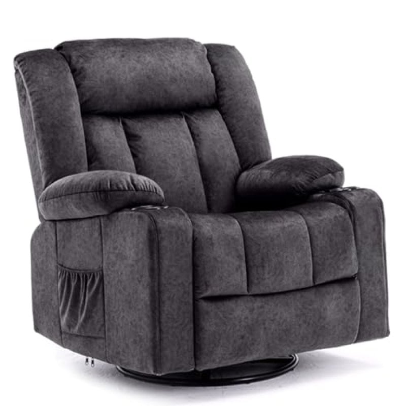Sillón Relax Giratorio Manual Para Adultos Con Respaldo Y Reposapiés Ajustables, Sillón Lounge 360° Para Salón, Portavasos, Bolsillos Laterales, Tela Suave, Ergonómico - Gris