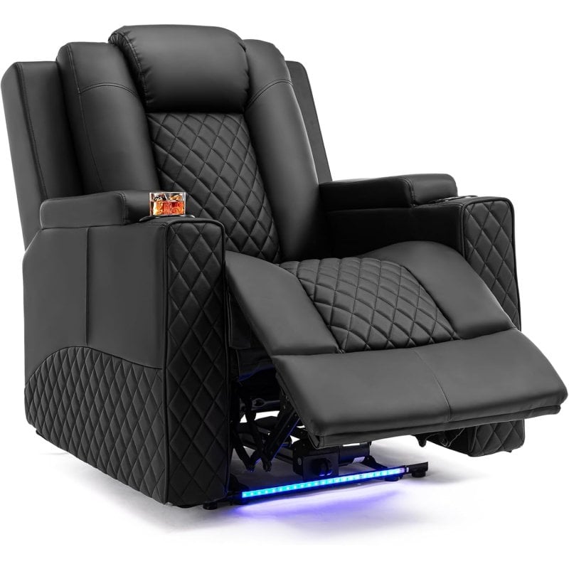 Poltrona Relax Elétrica Reclinável LED Massagem 150kg Preto
