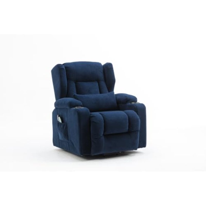 Sillón Relax Con Asistencia De Elevación Y Masaje, Superficie De Tela, Sillón Eléctrico Para Tv Con Función Reclinable - Tela Azul