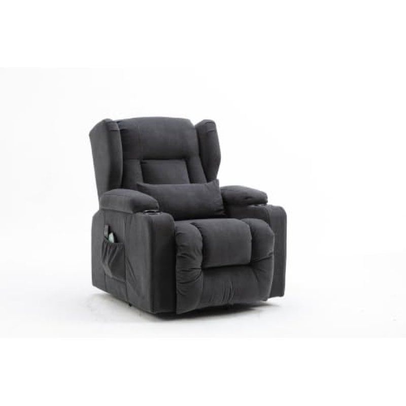 Sillón Relax Con Asistencia De Elevación Y Masaje, Superficie De Tela, Sillón Eléctrico Para Tv Con Función Reclinable - Tela Gris