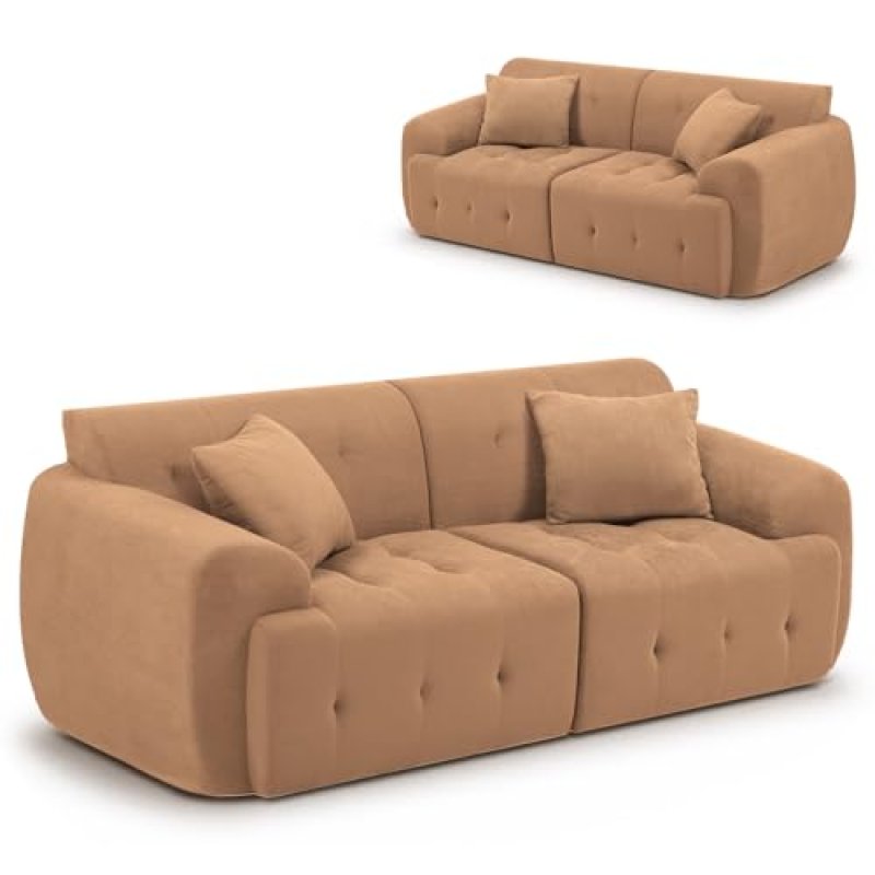 Sofá 2 Plazas, 180 X 86 X 40 Cm, Sofá De Suelo, Sofá Con Respaldo, Cojines Y Reposabrazos, Sofá Moderno De Tela Para Salón, Apartamento, Oficina, Sin Montaje - Marrón