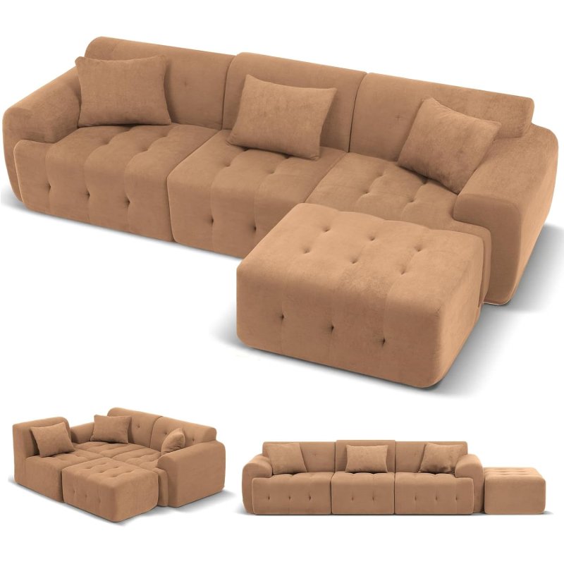 Sofá Esquinero, 245 X 60 X 40 Cm, Sofá Modular Con Función De Cama, Sofá Cama, Sofá En Forma De L Para Salón, Envasado Al Vacío, Combinable Flexiblemente Con Otomana - Marrón
