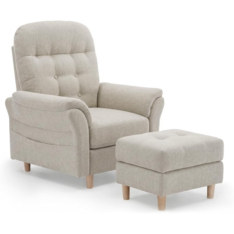 Sillón Relax Para Tv Con Función Reclinable, Sillón Reclinable Con Otomana Y 4 Respaldo Ajustable, Sillón Tapizado De Tela Individual Para Salón Dormitorio Home Cinema, Chenille - Beige