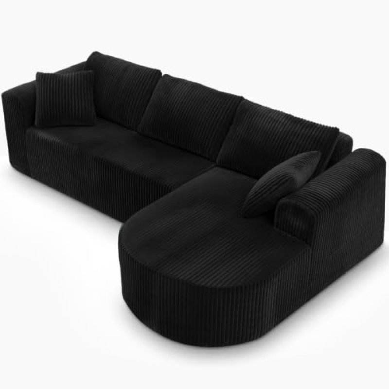 Sofá Esquinero Con Función De Cama, 263cm Sofá Modular Boneless De Pana Con Chaiselongue, Sofá Cama En Forma De L, Sofás Seccionales Con Cojines Y Bolsillos Laterales, Sofá Para Salón, Sin Montaje - Negro