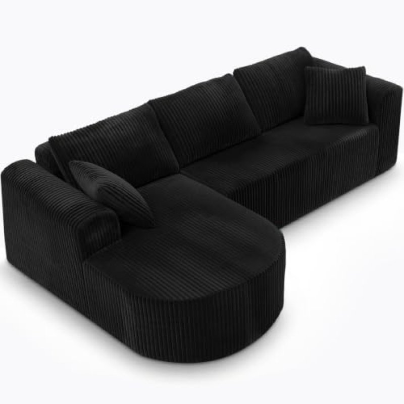 Sofá Esquinero Con Función De Cama, 263cm Sofá Modular Boneless De Pana Con Chaiselongue, Sofá Cama En Forma De L, Sofás Seccionales Con Cojines Y Bolsillos Laterales, Sofá Para Salón, Sin Montaje - Negro Negro - Lado derecho - Grande