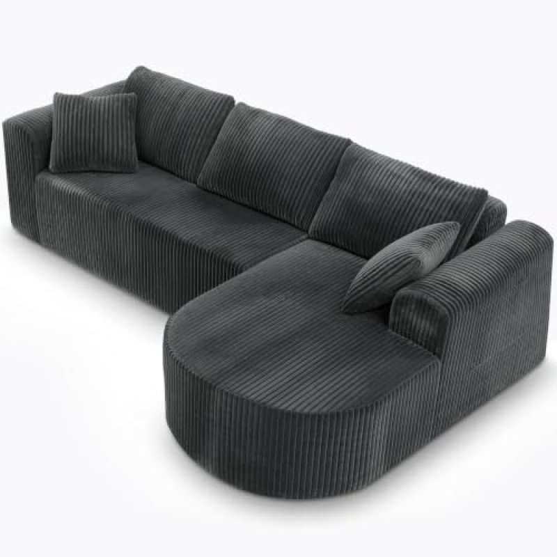 Sofá Esquinero Con Función De Cama, 263cm Sofá Modular Boneless De Pana Con Chaiselongue, Sofá Cama En Forma De L, Sofás Seccionales Con Cojines Y Bolsillos Laterales, Sofá Para Salón, Sin Montaje - Gris