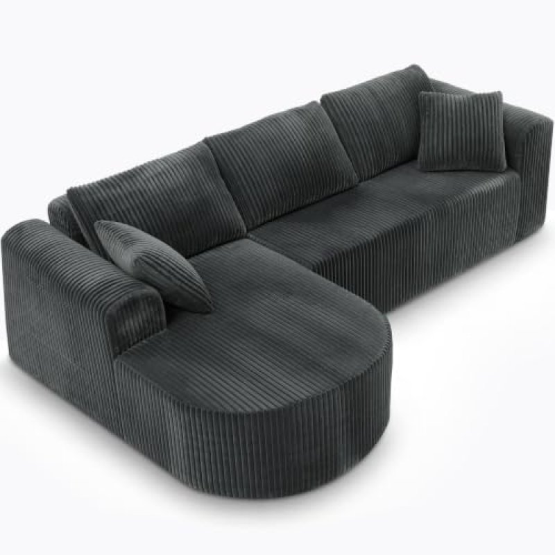 Sofá Esquinero Con Función De Cama, 263cm Sofá Modular Boneless De Pana Con Chaiselongue, Sofá Cama En Forma De L, Sofás Seccionales Con Cojines Y Bolsillos Laterales, Sofá Para Salón, Sin Montaje - Gris Gris - Lado derecho - Grande
