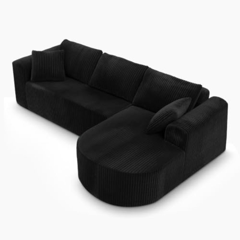 Sofá Esquinero Con Función De Cama, 243cm Sofá Modular Boneless De Pana Con Chaiselongue, Sofá Cama En Forma De L, Sofás Seccionales Con Cojines Y Bolsillos Laterales, Sofá Para Salón, Sin Montaje - Negro