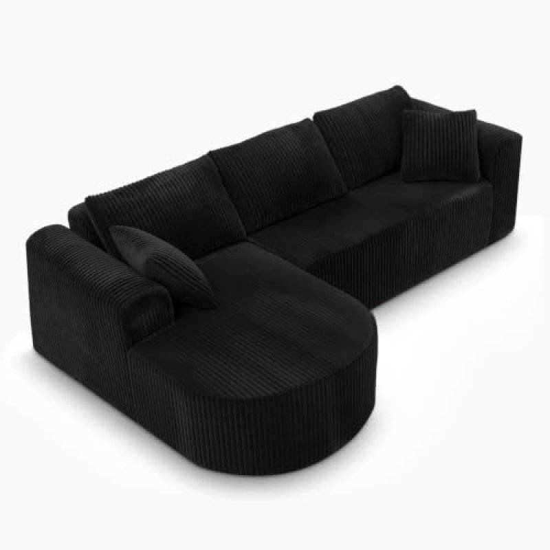 Sofá Esquinero Con Función De Cama, 243cm Sofá Modular Boneless De Pana Con Chaiselongue, Sofá Cama En Forma De L, Sofás Seccionales Con Cojines Y Bolsillos Laterales, Sofá Para Salón, Sin Montaje - Negro Negro - Lado derecho - Pequeño