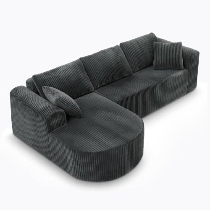 Sofá Esquinero Con Función De Cama, 243cm Sofá Modular Boneless De Pana Con Chaiselongue, Sofá Cama En Forma De L, Sofás Seccionales Con Cojines Y Bolsillos Laterales, Sofá Para Salón, Sin Montaje - Gris