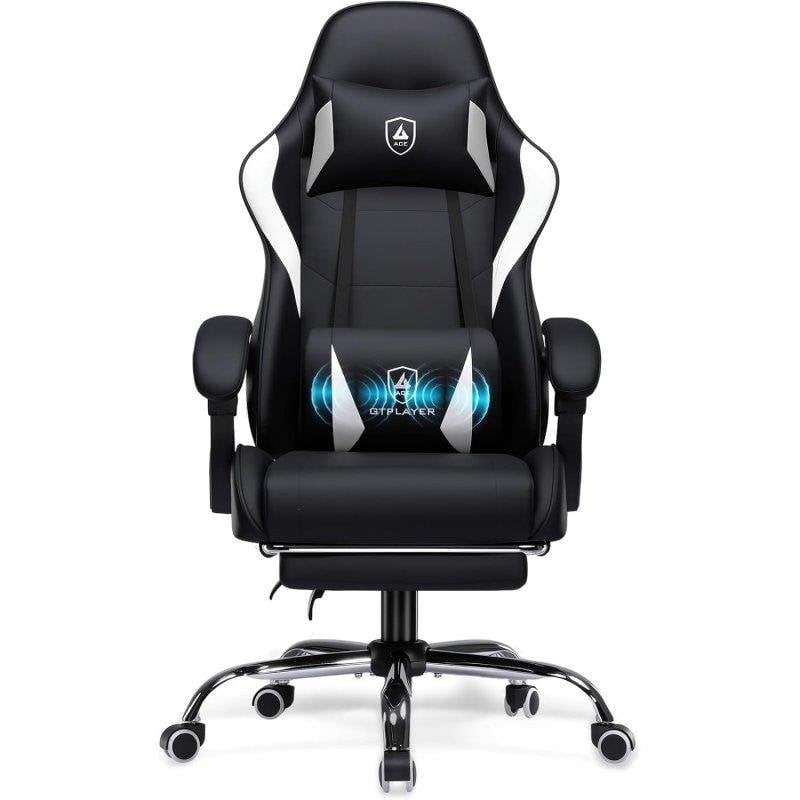 Silla Gaming GTPLAYER Ergonómica con Masaje Lumbar y Reposapiés 150 kg - Negra