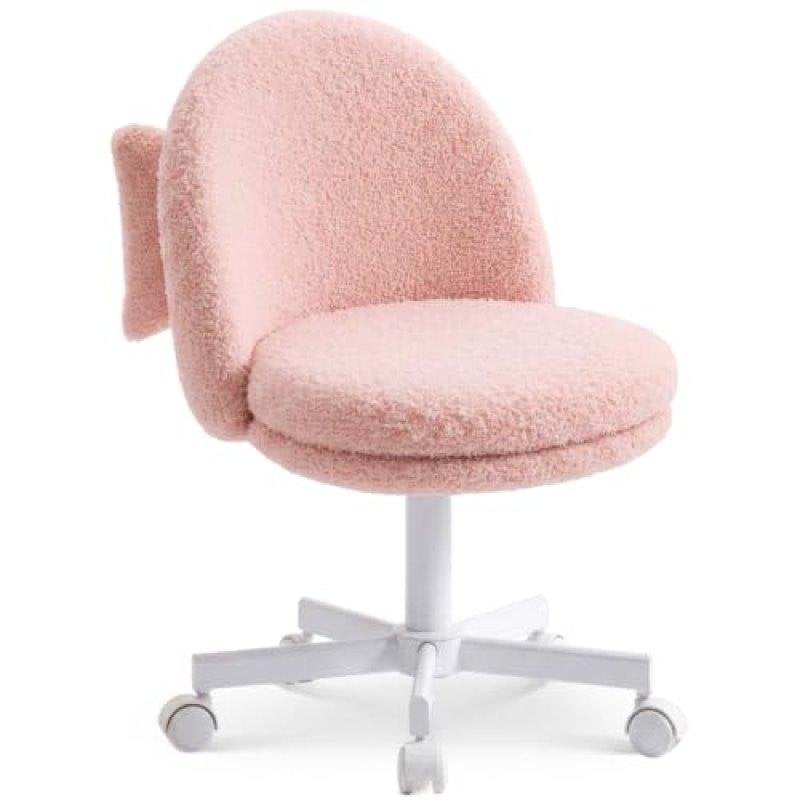 Chaise de bureau GTPLAYER réglable sans accoudoirs avec dossier en peluche rose