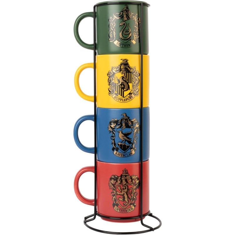 Set De 4 Tazas Harry Potter Con Soporte De Metal Porcelana 300 Mls