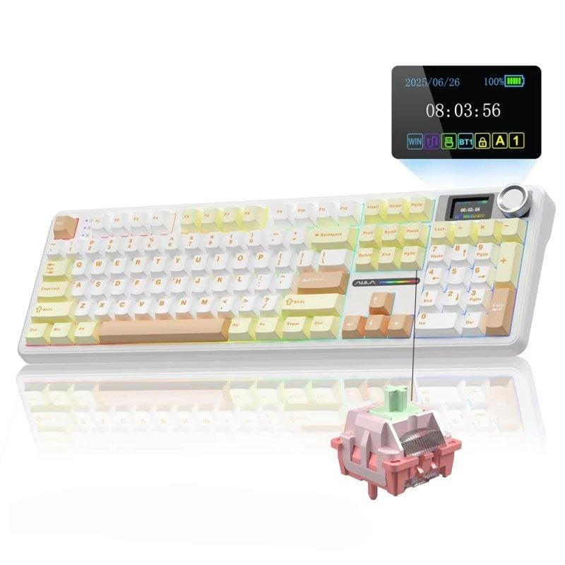Teclado Aula F108 Pro Trimodo RGB Switch Linear com Ecrã LCD e Bateria 8000mAh
